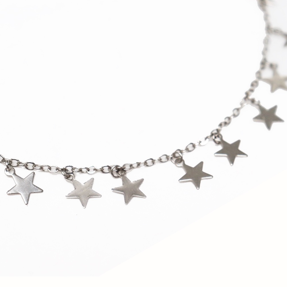 Silver Star Choker Hang Necklace 14"